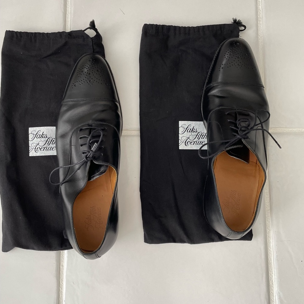 Saks Fifth Avenue Black Leather Oxfords